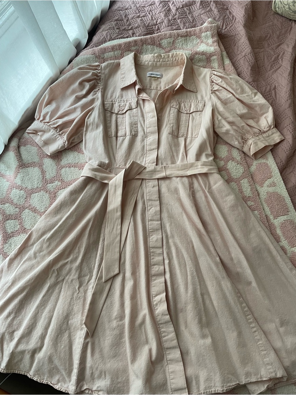 Women's Calvin Klein Blush Shirt Dress with Belt